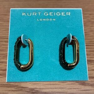 Kurt Geiger London Earrings Green Faceted Crystal Pavé Oval Hoop Gold Tone